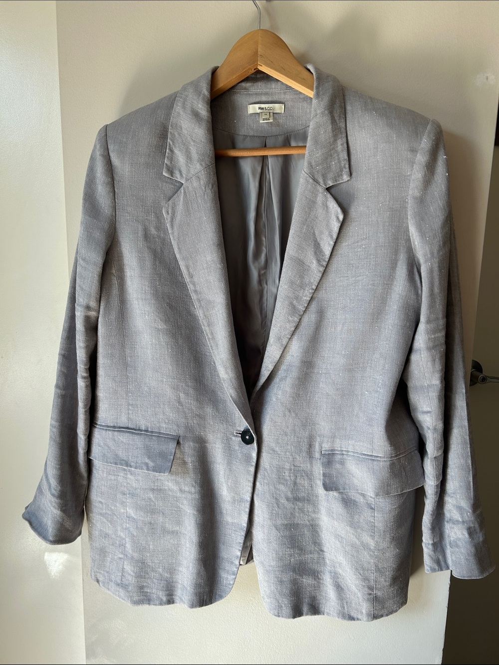Rw&co Loose One-Button Grey-Linen Blazer